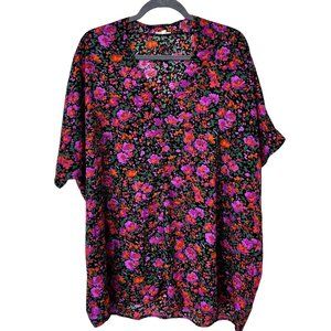 Jodifl Shirt Women 1X V Neck Blouse Multicolor Floral Dolman Short Sleeve Top